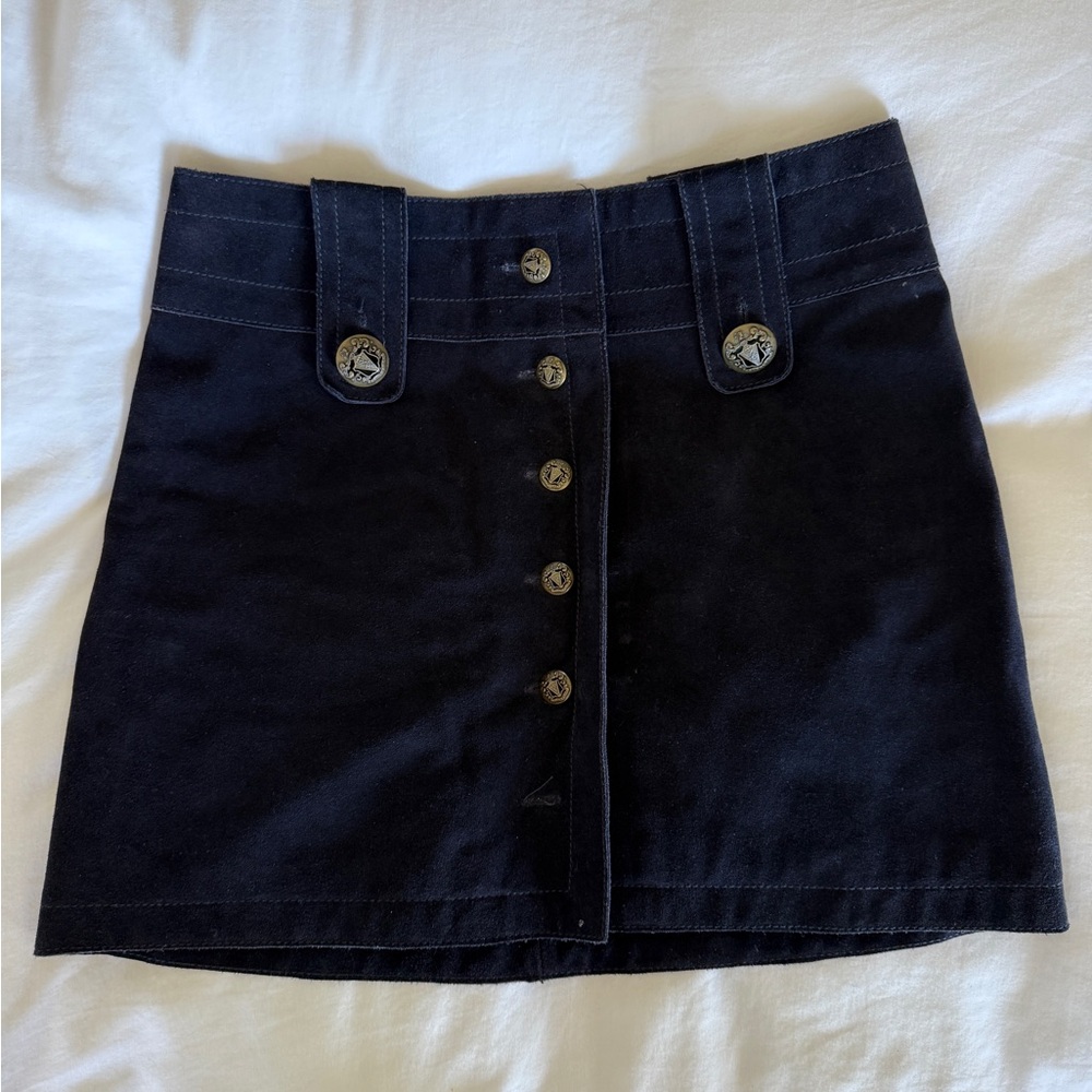 Intermix Navy Blue 100% Suede Leather Mini Skirt